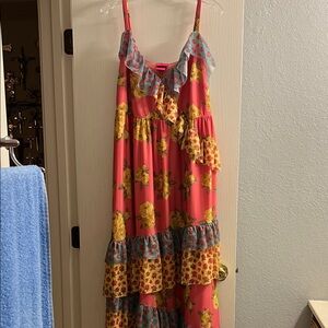 torrid Coral Pink & Yellow Floral Ruffle Maxi Dress